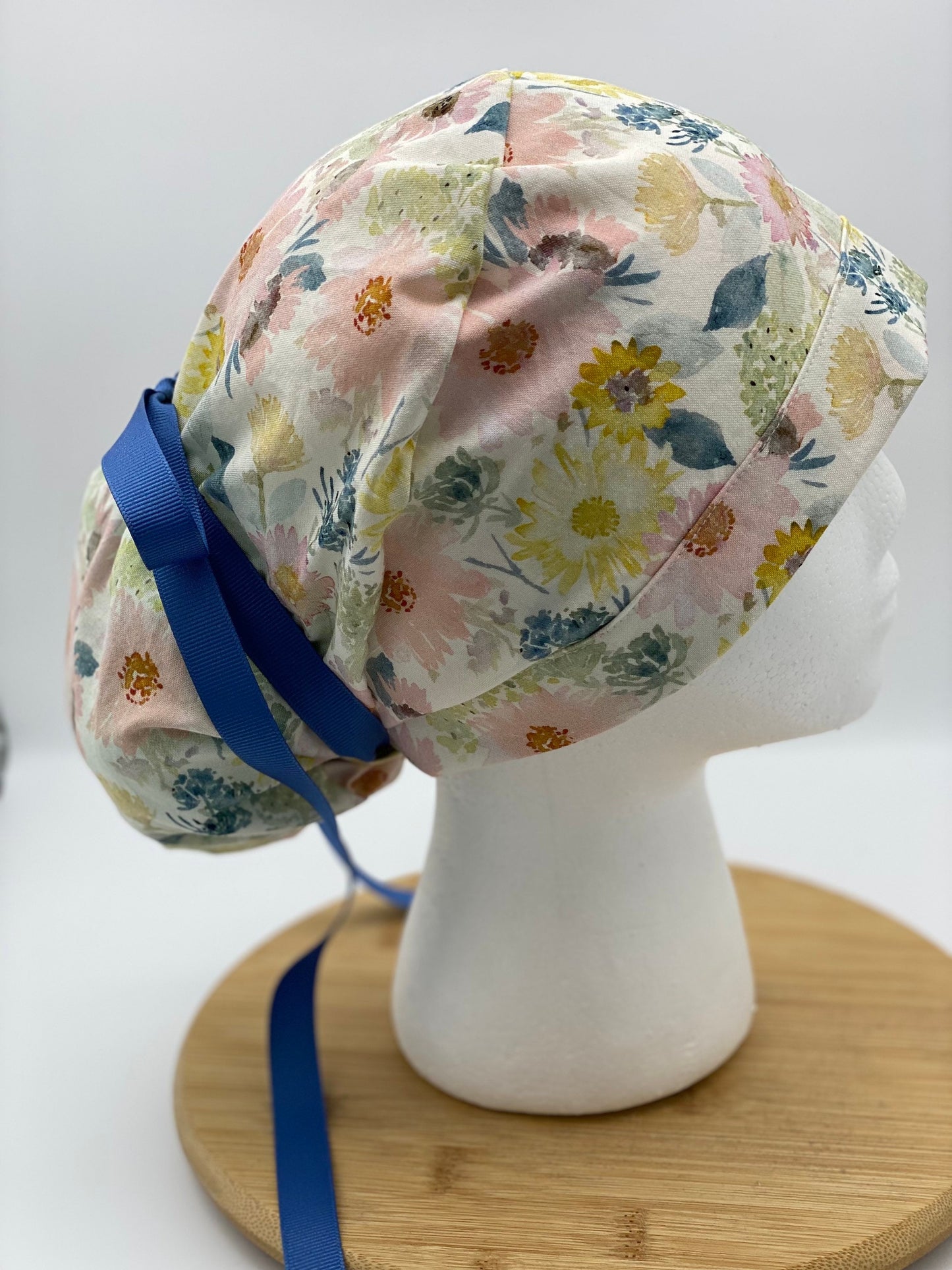 Spring floral scrub cap, pink and yellow scrub hat, floral scrub hat, womens surgical cap, Bonnet Head Designs