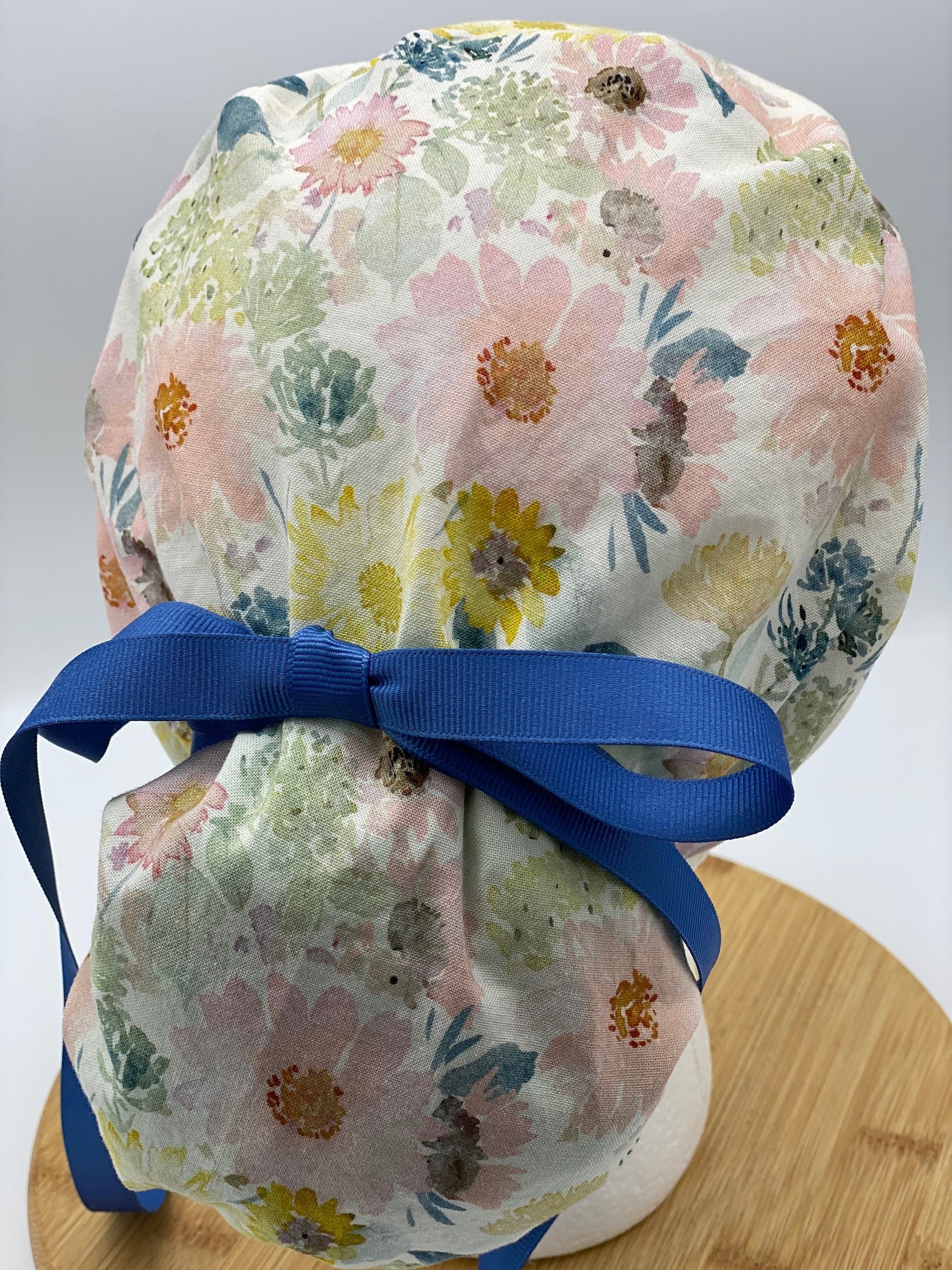 Spring floral scrub cap, pink and yellow scrub hat, floral scrub hat, womens surgical cap, Bonnet Head Designs