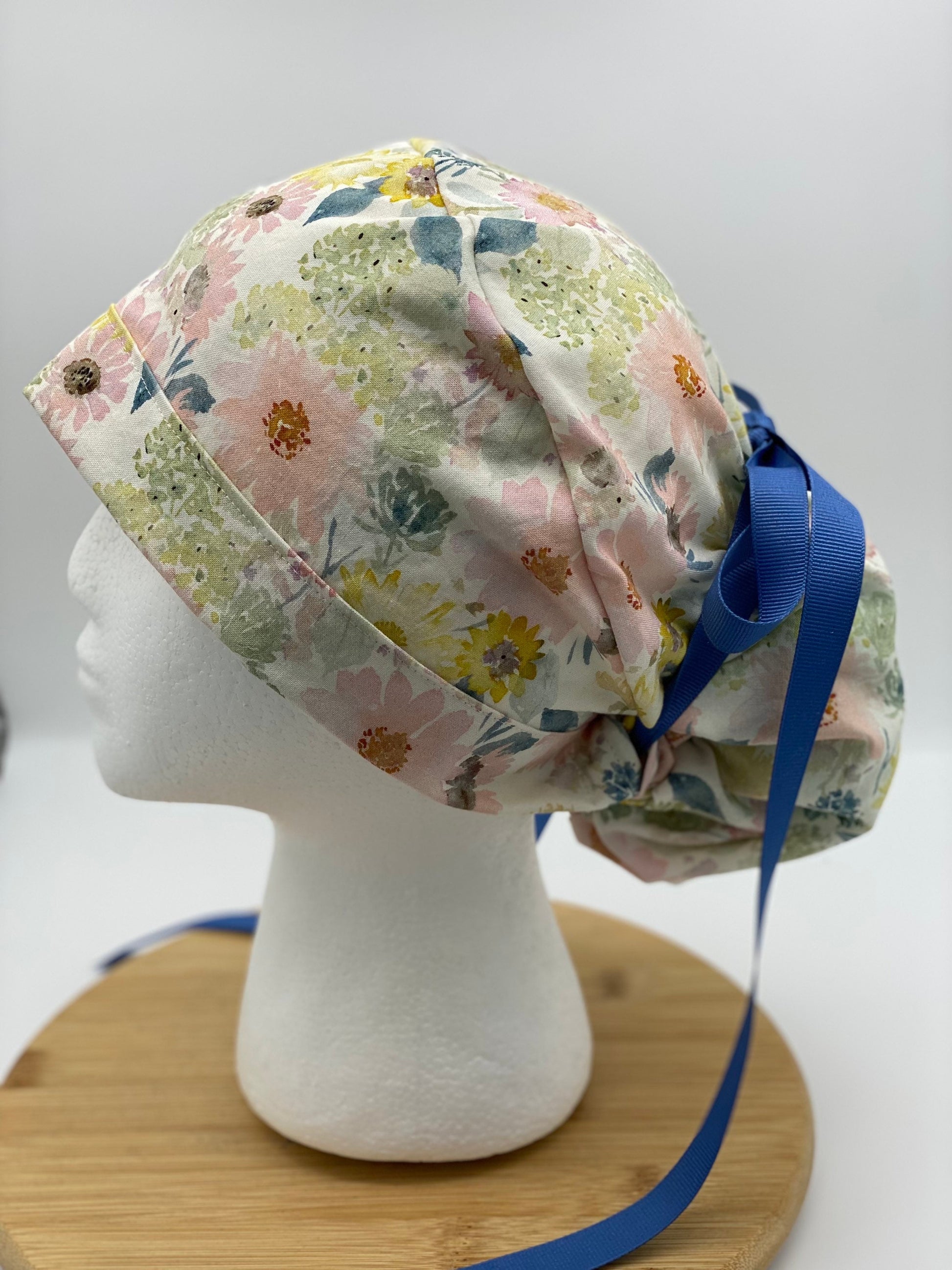 Spring floral scrub cap, pink and yellow scrub hat, floral scrub hat, womens surgical cap, Bonnet Head Designs