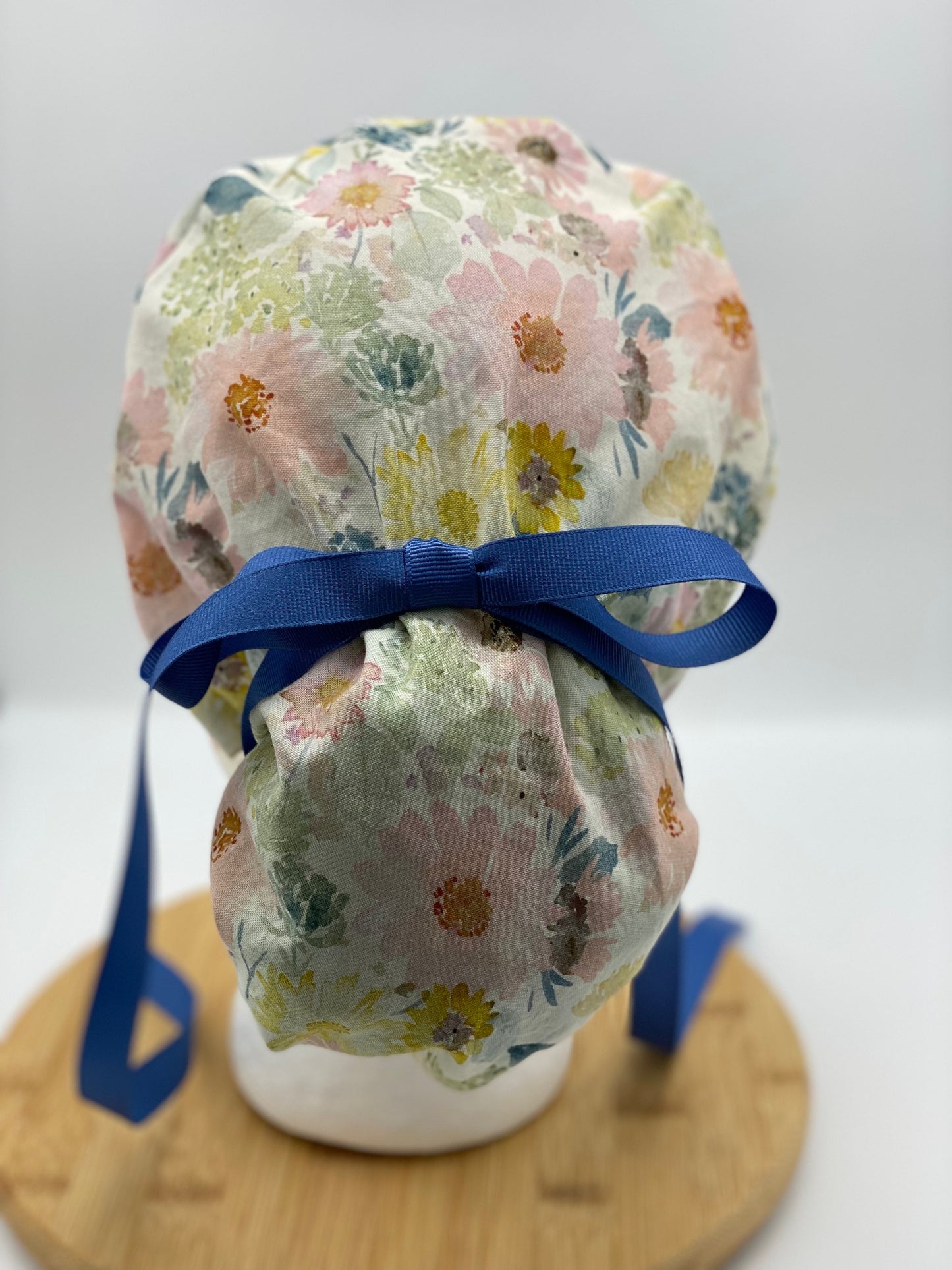 Spring floral scrub cap, pink and yellow scrub hat, floral scrub hat, womens surgical cap, Bonnet Head Designs