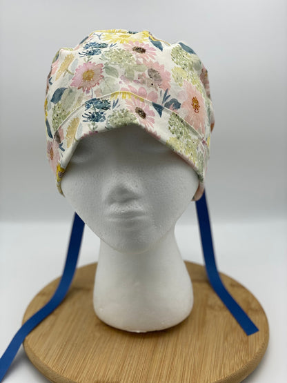 Spring floral scrub cap, pink and yellow scrub hat, floral scrub hat, womens surgical cap, Bonnet Head Designs