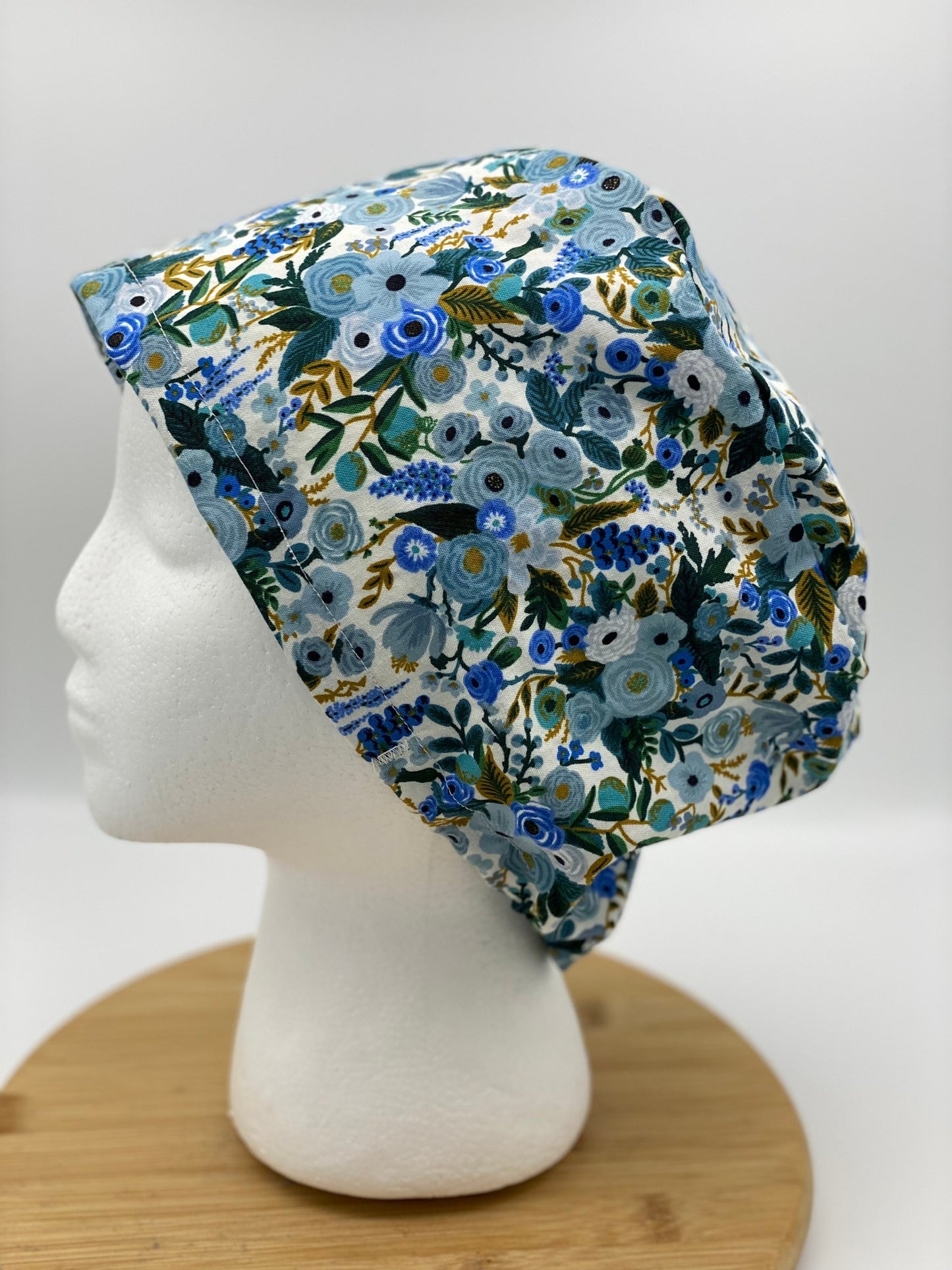 Petite blue garden party euro style scrub cap