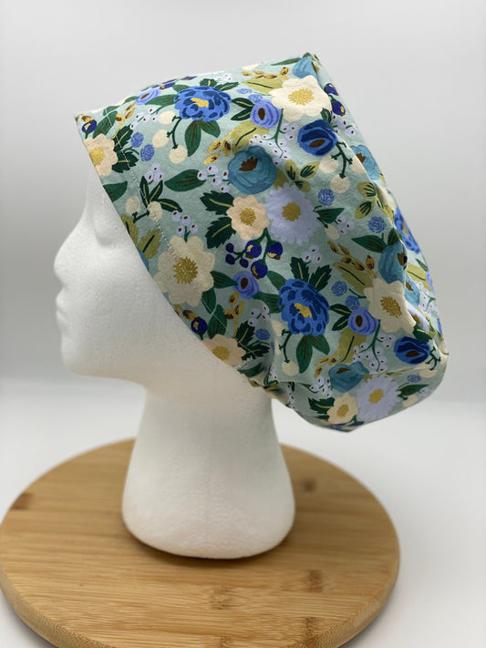 Blue and navy Rifle Paper co Vintage Garden floral euro scrub cap