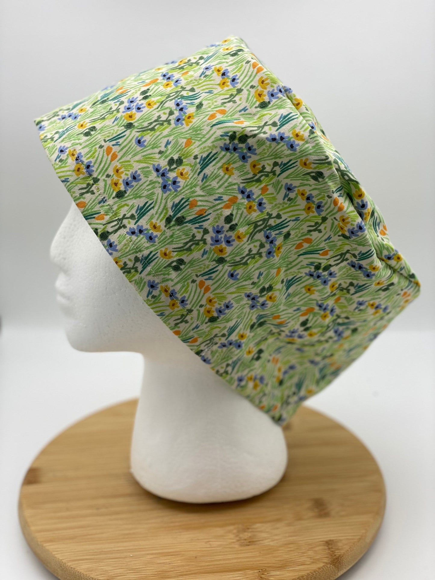 Green and blue floral euro scrub cap