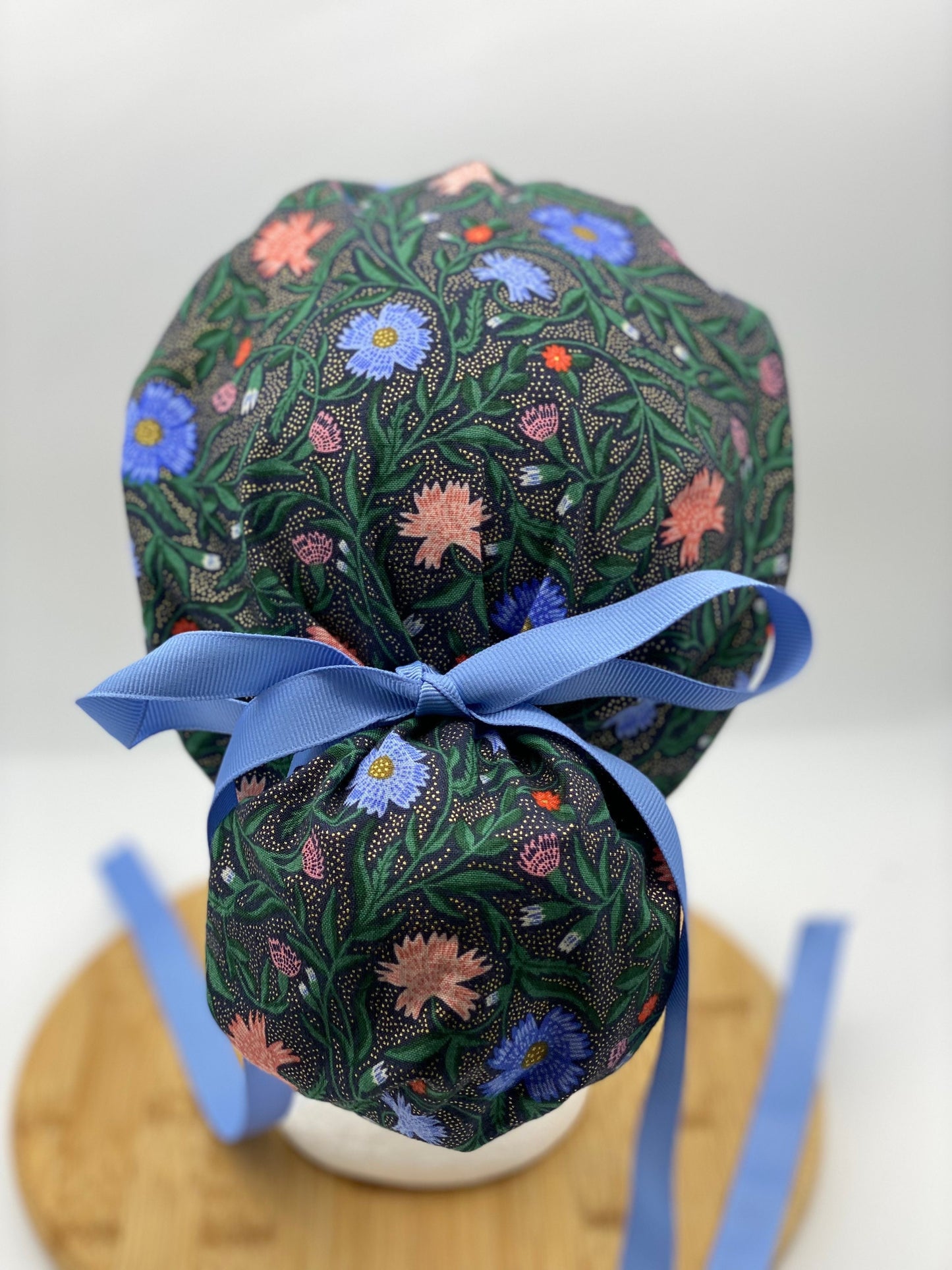 Black and gold floral scrub cap