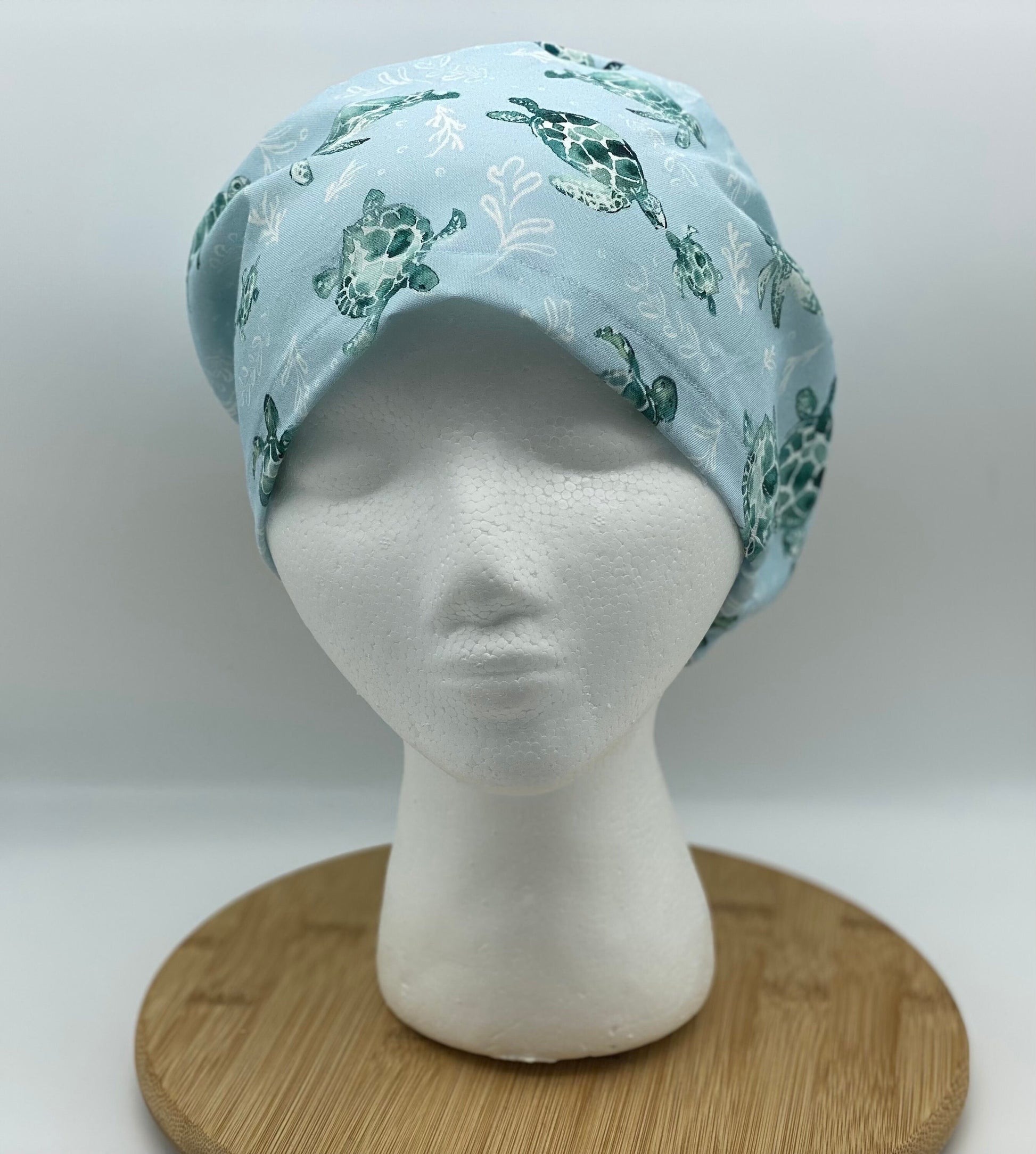 Sea turtle print euro scrub cap, women’s euro style scrub cap sea turtles, Bonnet Head Designs