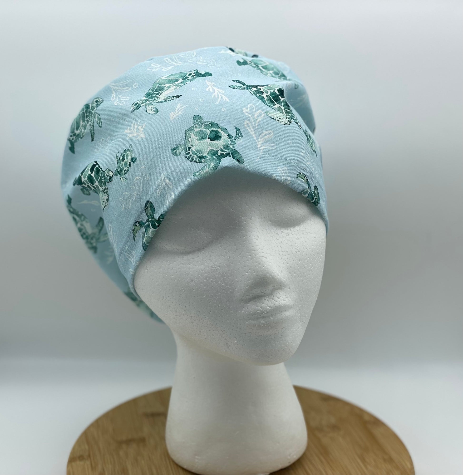 Sea turtle print euro scrub cap, women’s euro style scrub cap sea turtles, Bonnet Head Designs