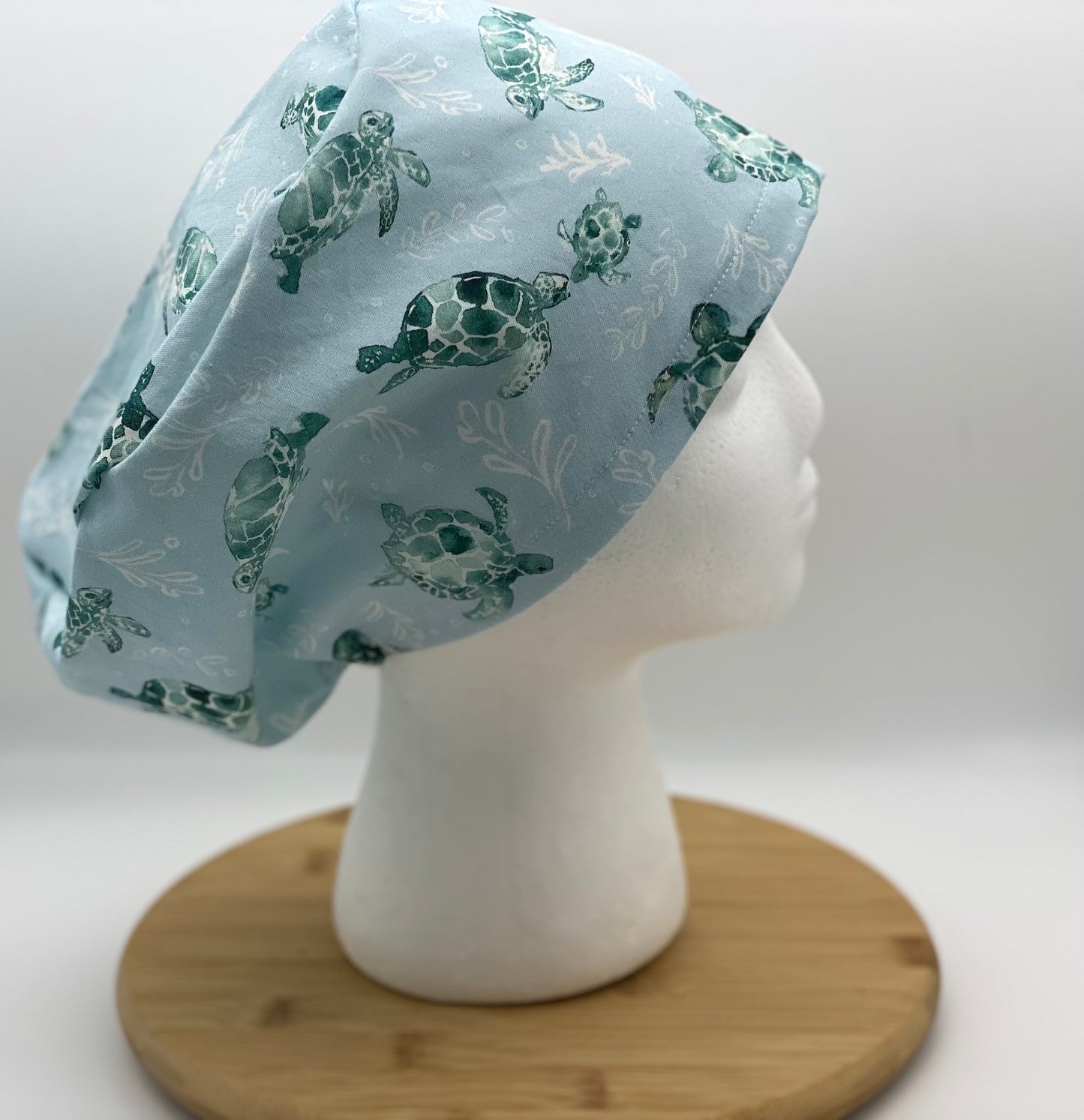 Sea turtle print euro scrub cap, women’s euro style scrub cap sea turtles, Bonnet Head Designs