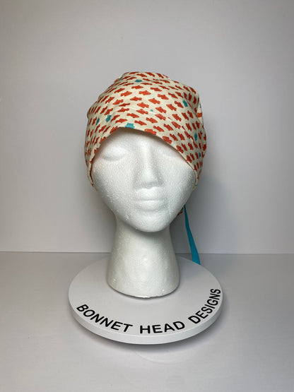 Sea turtle and fish ponytail scrub cap, women’s scrub cap sea turtles, Bonnet Head Designs