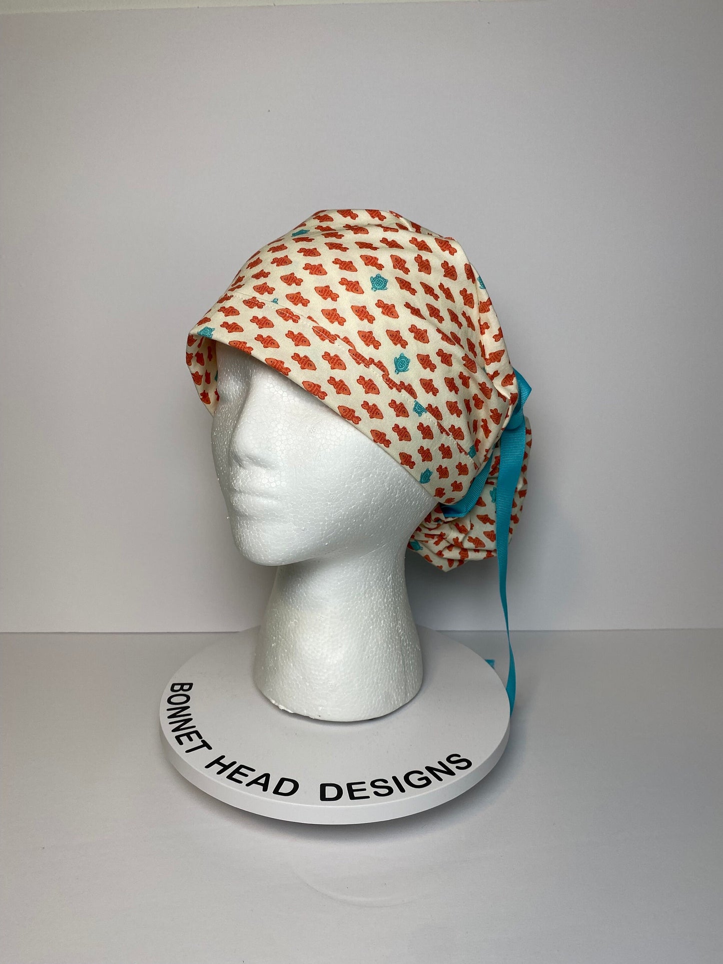 Sea turtle and fish ponytail scrub cap, women’s scrub cap sea turtles, Bonnet Head Designs