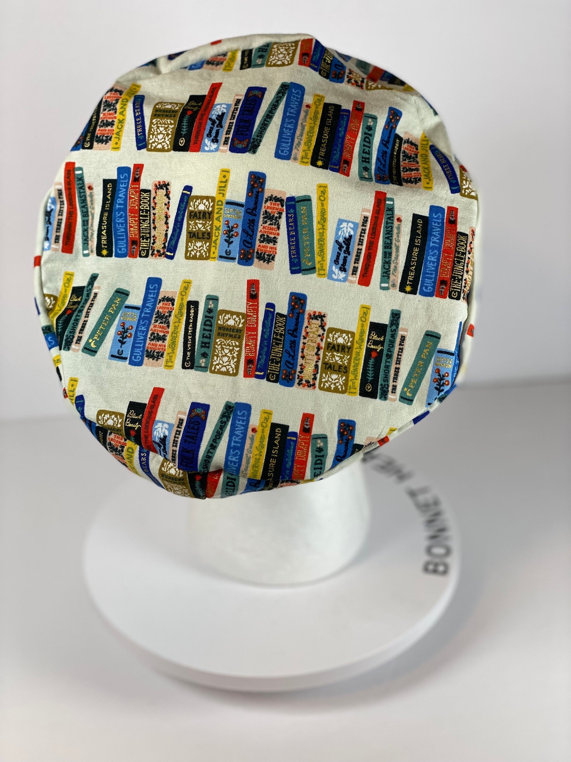 Cream Book club euro scrub cap, women’s book lovers scrub cap euro style , Bonnet Head Designs