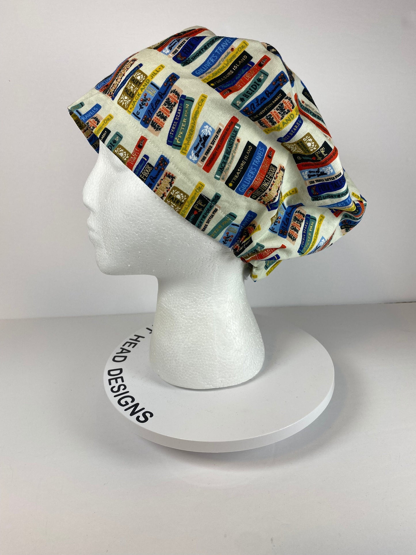 Cream Book club euro scrub cap, women’s book lovers scrub cap euro style , Bonnet Head Designs